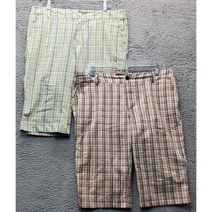 Lot of Two SOHO Babe Shorts Men's 11 Multi Plaid Cotton Flat Front Flap‎ Pockets